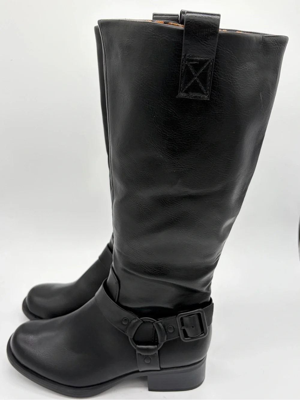 boc Black Knee-High Leather Riding Boots with Buckle Detail
